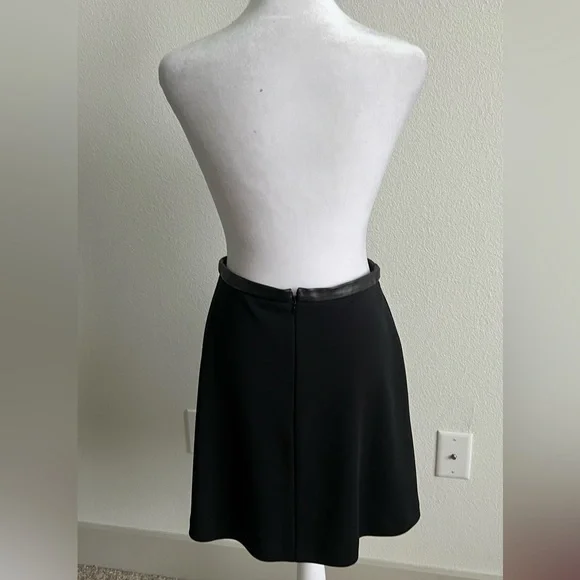 Sandro Black A-Line leather trim Midi Skirt - Picture 4 of 8